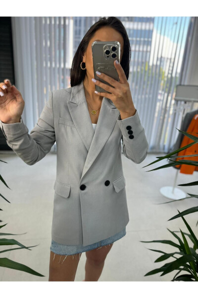 Foo New Light Grey Linen Blazer Jacket - 4