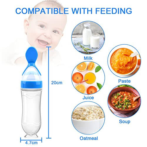 Food Feeder Baby Fruit Feeder Pacifier (3 Pcs) with 6 Different Sized Silicone Pacifiers 2 PCS Silicone Baby Food Dispensing Spoon 90ML with 2 Baby Spoons Silicone Bottle Brush Pacifier Clip - 2