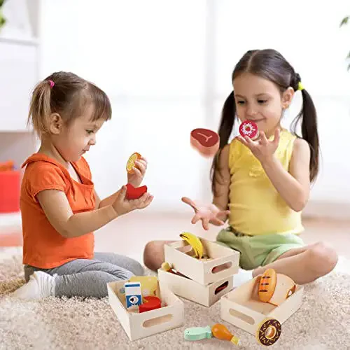 Food Groups - Wooden Play Food Sets, Pretend Play Kitchen Toys, Toy Food Accessories for Toddlers 1-3, Wood Play Fake Food for 1 2 3 Year Old Boys Girls Birthday Gift - 36
