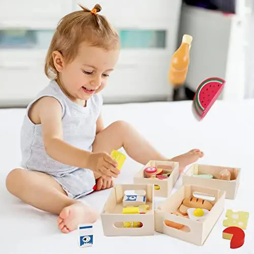 Food Groups - Wooden Play Food Sets, Pretend Play Kitchen Toys, Toy Food Accessories for Toddlers 1-3, Wood Play Fake Food for 1 2 3 Year Old Boys Girls Birthday Gift - 28