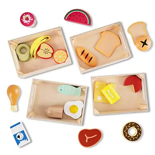 Food Groups - Wooden Play Food Sets, Pretend Play Kitchen Toys, Toy Food Accessories for Toddlers 1-3, Wood Play Fake Food for 1 2 3 Year Old Boys Girls Birthday Gift - 3