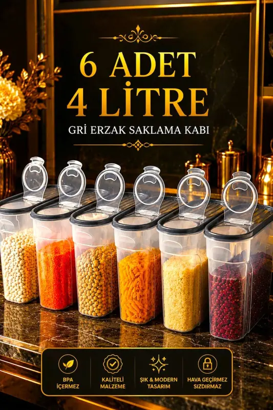 Food & Legumes Pantry Storage Container 6 Piece Set Luxury Box (4 LT) Dowry Set 12 Piece Silicone Lid Red - 1
