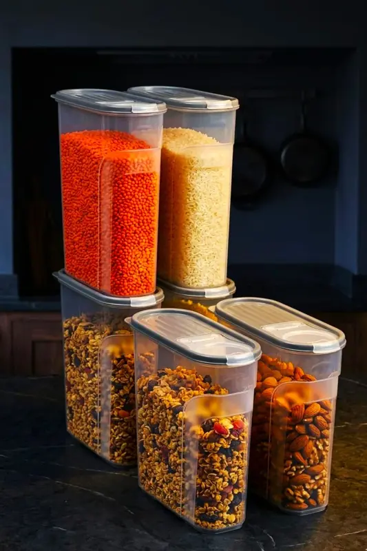 Food & Legumes Pantry Storage Container 6 Piece Set Luxury Box (4 LT) Dowry Set 12 Piece Silicone Lid Red - 5