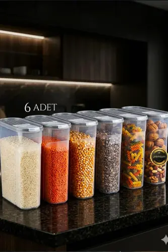 Food & Legumes Pantry Storage Container 6 Piece Set Luxury Box (4 LT) Dowry Set 12 Piece Silicone Lid Red - 6