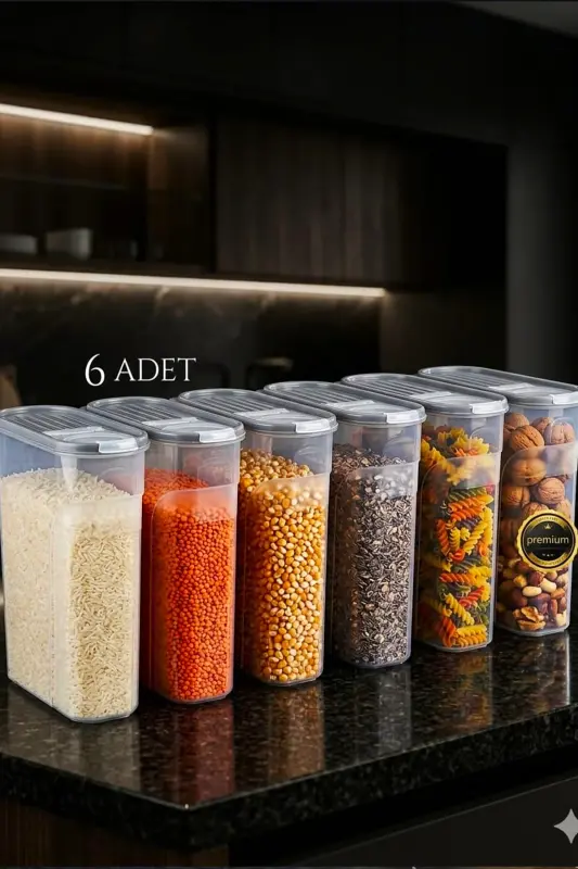 Food & Legumes Pantry Storage Container 6 Piece Set Luxury Box (4 LT) Dowry Set 12 Piece Silicone Lid Red - 6