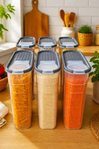 Food & Legumes Pantry Storage Container 6 Piece Set Luxury Box (4 LT) Dowry Set 12 Piece Silicone Lid Red - 8