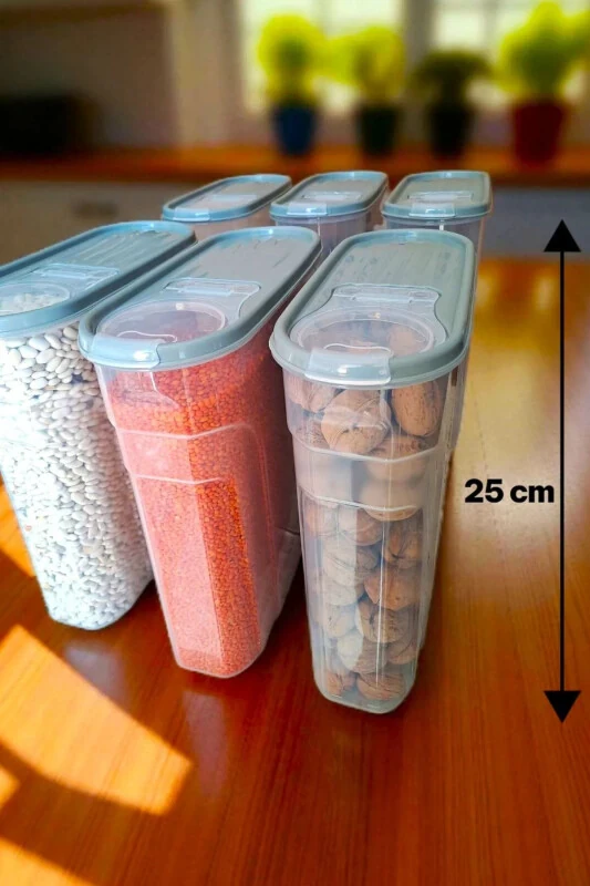 Food & Legumes Pantry Storage Container 6 Piece Set Luxury Box (4 LT) Dowry Set 12 Piece Silicone Lid Red - 1