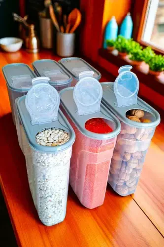 Food & Legumes Pantry Storage Container 6 Piece Set Luxury Box (4 LT) Dowry Set 12 Piece Silicone Lid Red - 3