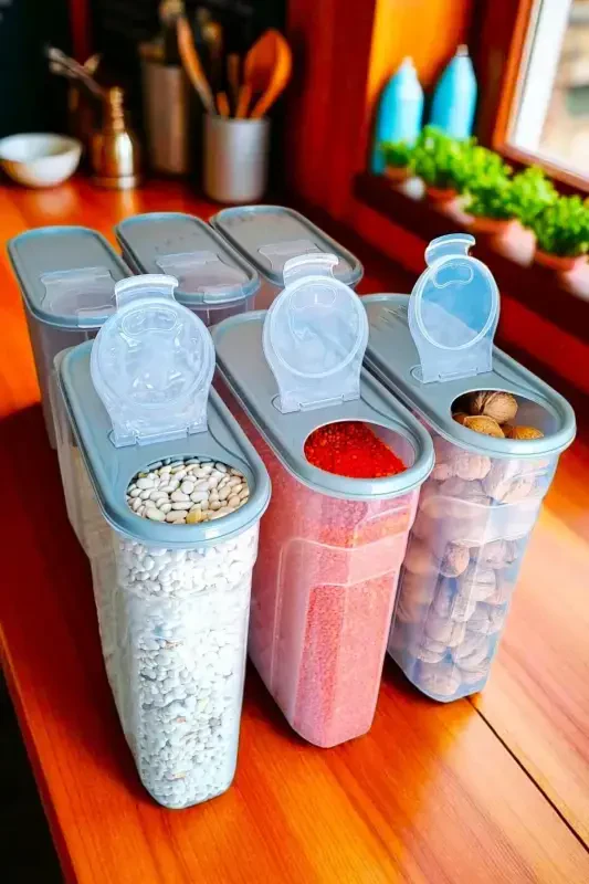 Food & Legumes Pantry Storage Container 6 Piece Set Luxury Box (4 LT) Dowry Set 12 Piece Silicone Lid Red - 3