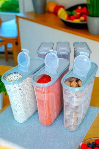 Food & Legumes Pantry Storage Container 6 Piece Set Luxury Box (4 LT) Dowry Set 12 Piece Silicone Lid Red - 7