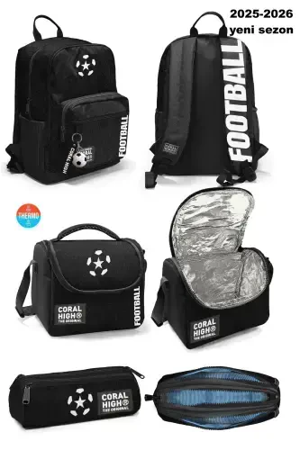 Football Patterned 3-Piece School Bag Set-Black - 1