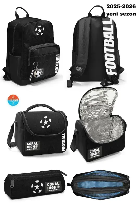 Football Patterned 3-Piece School Bag Set-Black - 1