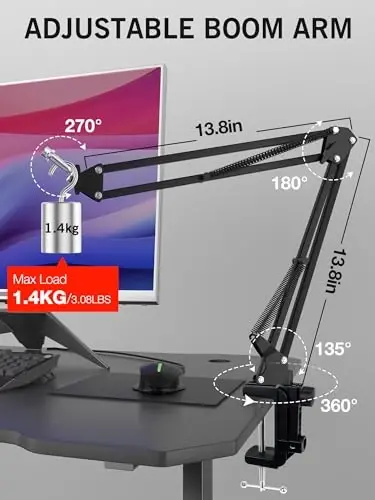 For HyperX QuadCast 2 Boom Arm - Mic Arm Compatible with Hyper x QuadCast, Microphone Boom Arm with Cable Ties, Improve Sound Quality, Mic Boom Arm for Hyperx QuadCast by SUNMON - 3