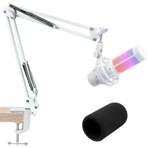 For HyperX QuadCast S White Boom Arm - White Mic Arm Compatible with Hyper x QuadCast, Microphone Boom Arm with Pop Filter, Improve Sound Quality, Mic Boom Arm for Hyperx QuadCast by SUNMON - SUNMON