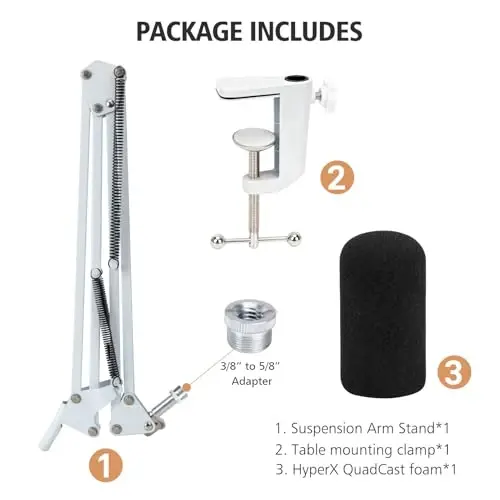 For HyperX QuadCast S White Boom Arm - White Mic Arm Compatible with Hyper x QuadCast, Microphone Boom Arm with Pop Filter, Improve Sound Quality, Mic Boom Arm for Hyperx QuadCast by SUNMON - 4