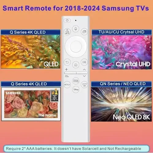 for Samsung Frame TV Remote, for 2018-2024 Samsung Remote Control for Smart TV with Voice Control. No Solarcell. 2-Year Warranty. - 2