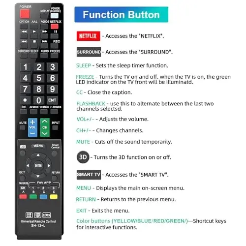 for Sharp-Smart-TV-Remote-Replacement, Universal Remote Control for All Sharp AQUOS HDTV 3D LCD LED Smart TVs - 4