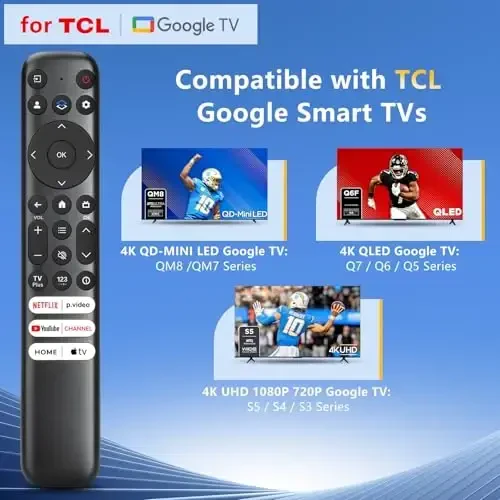 for TCL-Google-TV-Remote Control Replacement,RC813 Compatible with TCL Smart TVs QM8/QM7/S5/S4/S3/Q7/Q6/Q5 Series(Not for Roku TVs) - 2