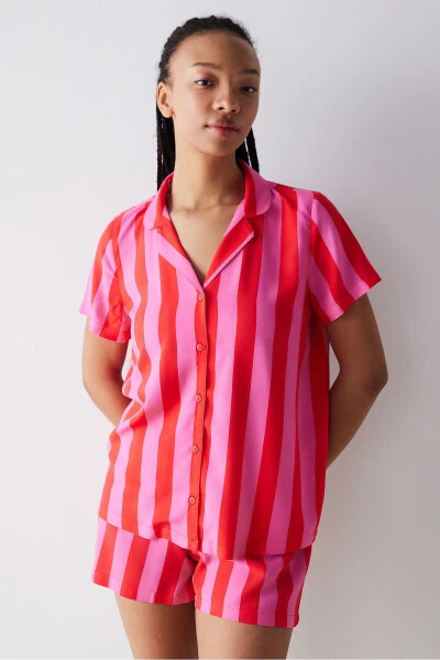 For You Gömlek Şortlu Çok Renkli Pijama Takımı - PENTI (1)