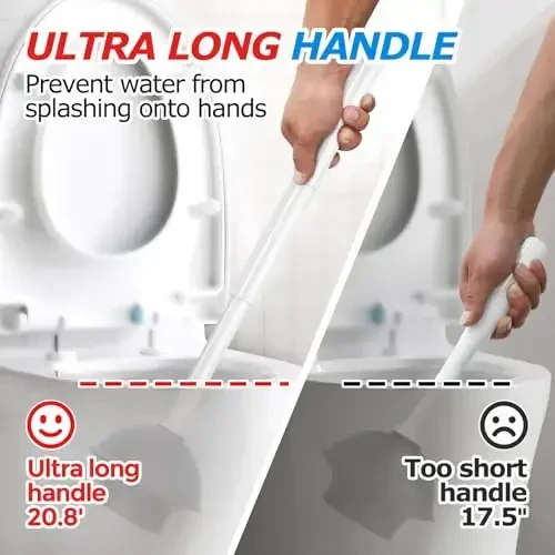 FORASTO 2 in 1 Toilet Brush and Plunger Set, Toilet Bowl Brush Plunger Set,Extended Handle Plunger,Bathroom Cleaning Tools,Toilet Brush Plunger Combo,Cleaning Brush（Pearl White，20.8inch） - 2