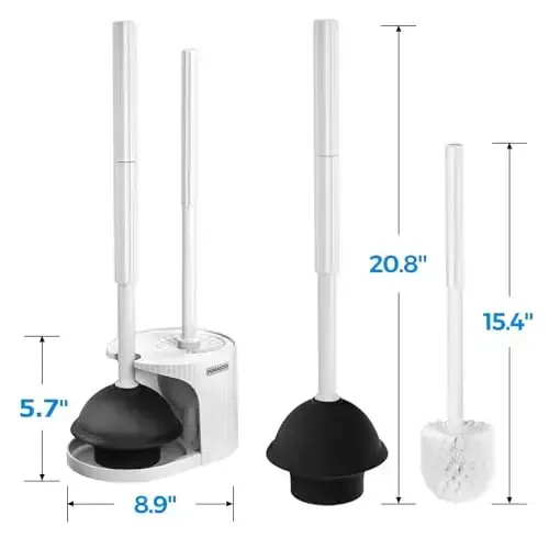 FORASTO 2 in 1 Toilet Brush and Plunger Set, Toilet Bowl Brush Plunger Set,Extended Handle Plunger,Bathroom Cleaning Tools,Toilet Brush Plunger Combo,Cleaning Brush（Pearl White，20.8inch） - 6