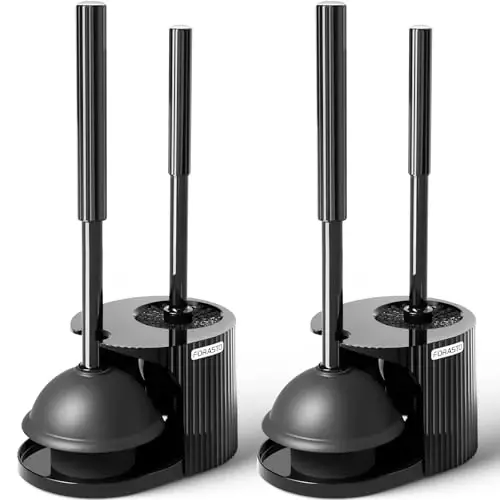 FORASTO 2Pack 2 in 1 Toilet Brush and Plunger Set, Extended Handle Plunger,Toilet Bowl Brush Plunger Set,Bathroom Cleaning Tools,Toilet Brush Plunger Combo,Cleaning Supplies，Bright Black(19.9inch) - FORASTO