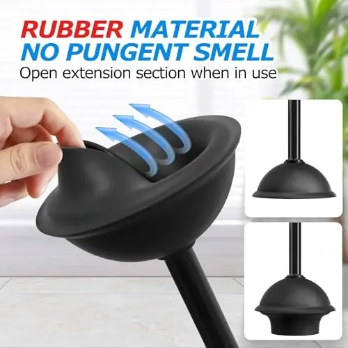 FORASTO 2Pack 2 in 1 Toilet Brush and Plunger Set, Extended Handle Plunger,Toilet Bowl Brush Plunger Set,Bathroom Cleaning Tools,Toilet Brush Plunger Combo,Cleaning Supplies，Bright Black(19.9inch) - 3