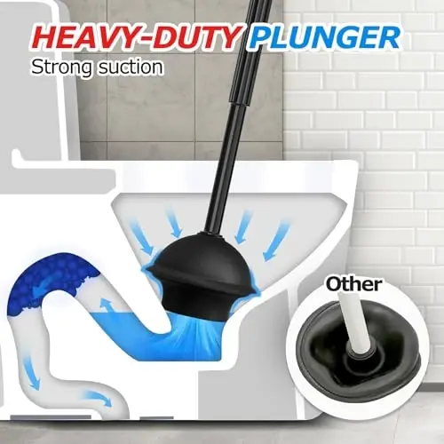 FORASTO 2Pack 2 in 1 Toilet Brush and Plunger Set, Extended Handle Plunger,Toilet Bowl Brush Plunger Set,Bathroom Cleaning Tools,Toilet Brush Plunger Combo,Cleaning Supplies，Bright Black(19.9inch) - FORASTO (1)