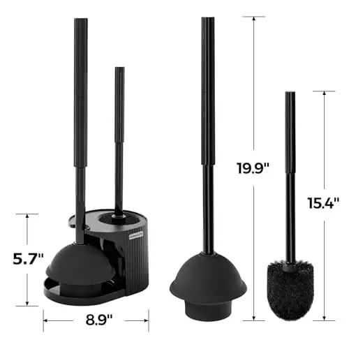 FORASTO 2Pack 2 in 1 Toilet Brush and Plunger Set, Extended Handle Plunger,Toilet Bowl Brush Plunger Set,Bathroom Cleaning Tools,Toilet Brush Plunger Combo,Cleaning Supplies，Bright Black(19.9inch) - 6