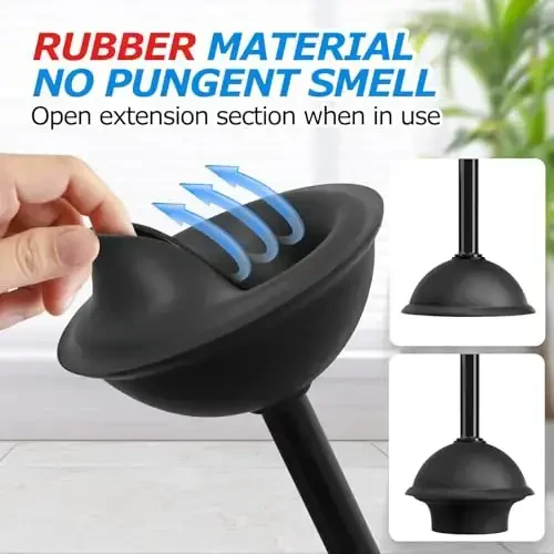 FORASTO 2Pack 2 in 1 Toilet Brush and Plunger Set, Extended Handle Plunger,Toilet Bowl Brush Plunger Set,Bathroom Cleaning Tools,Toilet Brush Plunger Combo,Cleaning Supplies，Bright Black(19.9inch) - 3