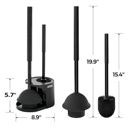 FORASTO 2Pack 2 in 1 Toilet Brush and Plunger Set, Extended Handle Plunger,Toilet Bowl Brush Plunger Set,Bathroom Cleaning Tools,Toilet Brush Plunger Combo,Cleaning Supplies，Bright Black(19.9inch) - 6