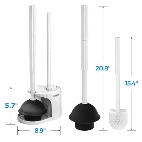 FORASTO 2 in 1 Toilet Brush and Plunger Set, Toilet Bowl Brush Plunger Set,Extended Handle Plunger,Bathroom Cleaning Tools,Toilet Brush Plunger Combo,Cleaning Brush（Pearl White，20.8inch） - 6