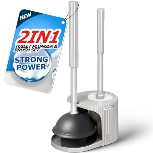 FORASTO 2 in 1 Toilet Plunger and Brush Set,Extended Handle Plunger,Toilet Bowl Brush Plunger Set,Bathroom Cleaning Tools,Cleaning Brush,Toilet Brush Plunger Combo,Cream Grey（21inch） - 1