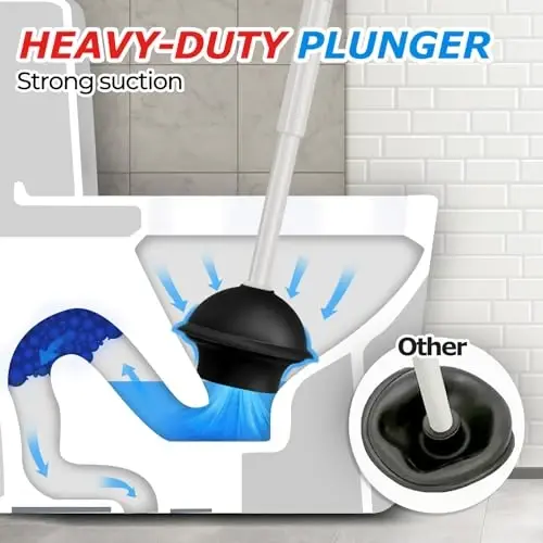 FORASTO 2 in 1 Toilet Plunger and Brush Set,Extended Handle Plunger,Toilet Bowl Brush Plunger Set,Bathroom Cleaning Tools,Cleaning Brush,Toilet Brush Plunger Combo,Cream Grey（21inch） - 3