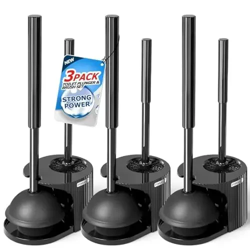 FORASTO 3Pack Toilet Brush and Plunger Set, Extended Handle Plunger,Toilet Bowl Brush Plunger Set,Bathroom Cleaning Tools,Toilet Brush Plunger Combo,Cleaning Brush,Cleaning Supplies(20inch) - FORASTO