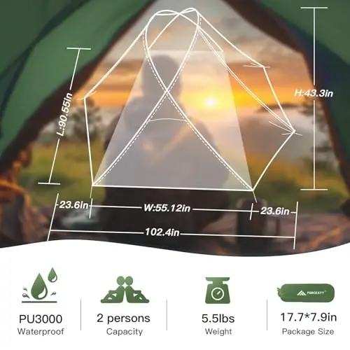 Forceatt Camping Tent 2 Person, Backpacking Tent Waterproof & Windproof, Ultralight Instant Tent with Rain Fly for Camping, Hiking, Outdoor - 2