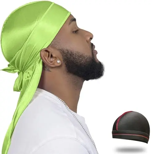 ForceWave Silky Durag for Men Wave Cap Satin Dorag for Men Women 360 Wave - 1