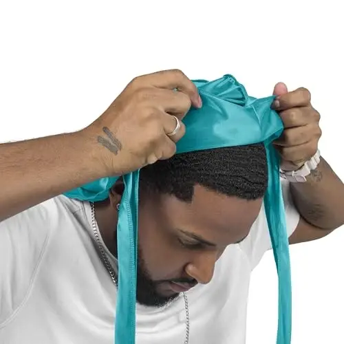 ForceWave Silky Durag for Men Wave Cap Satin Dorag for 360 Wave | 1 Durag 1 Wave Cap, Long Tails, Breathable Fabric, Smooth Texture, Unisex Fit, for Workouts, Cycling, and Sleeping Cap - 3