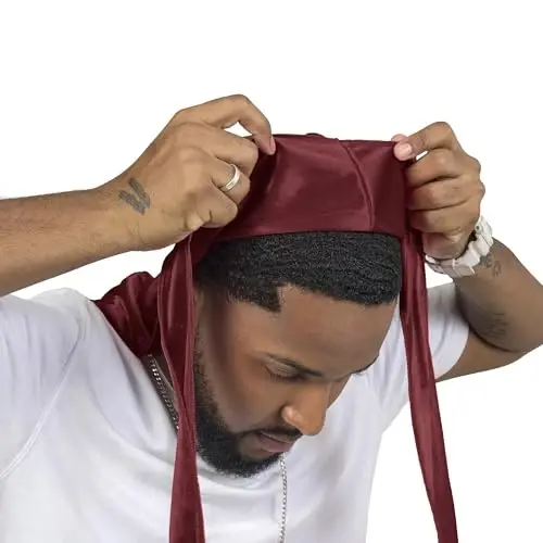ForceWave Silky Durag for Men Wave Cap Satin Dorag for 360 Wave | 1 Durag 1 Wave Cap, Long Tails, Breathable Fabric, Smooth Texture, Unisex Fit, for Workouts, Cycling, and Sleeping Cap - 3