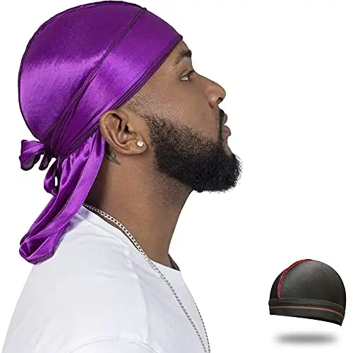 ForceWave Silky Durag for Men Wave Cap Satin Dorag for 360 Wave | 1 Durag 1 Wave Cap, Long Tails, Breathable Fabric, Smooth Texture, Unisex Fit, for Workouts, Cycling, and Sleeping Cap - 1