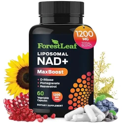 ForestLeaf Liposomal NAD+ with Resveratrol, 1200mg Complex, 60 Ct | NAD Supplements for Women & Men | NMN Alternative, D-Ribose & Pomegranate | Energy, Focus & Anti-Aging Support | Made in USA - ForestLeaf