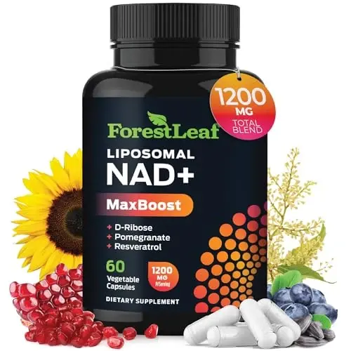 ForestLeaf Liposomal NAD+ with Resveratrol, 1200mg Complex, 60 Ct | NAD Supplements for Women & Men | NMN Alternative, D-Ribose & Pomegranate | Energy, Focus & Anti-Aging Support | Made in USA - 1