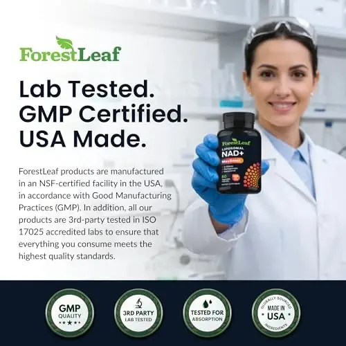 ForestLeaf Liposomal NAD+ with Resveratrol, 1200mg Complex, 60 Ct | NAD Supplements for Women & Men | NMN Alternative, D-Ribose & Pomegranate | Energy, Focus & Anti-Aging Support | Made in USA - 6