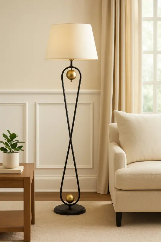 Forever Black Body Gold Detailed Modern Floor Lamp-Black - VINNER