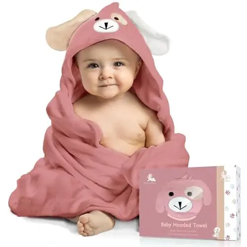 FOREVERPURE Baby Hooded Towel, Soft & Absorbent Viscose Derived from Bamboo, Extra Large 35 x 35 Inches, Bath Towel for Newborns, Infants & Toddlers, Mauve Rose - 1