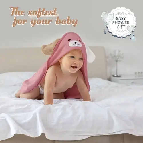 FOREVERPURE Baby Hooded Towel, Soft & Absorbent Viscose Derived from Bamboo, Extra Large 35 x 35 Inches, Bath Towel for Newborns, Infants & Toddlers, Mauve Rose - 4