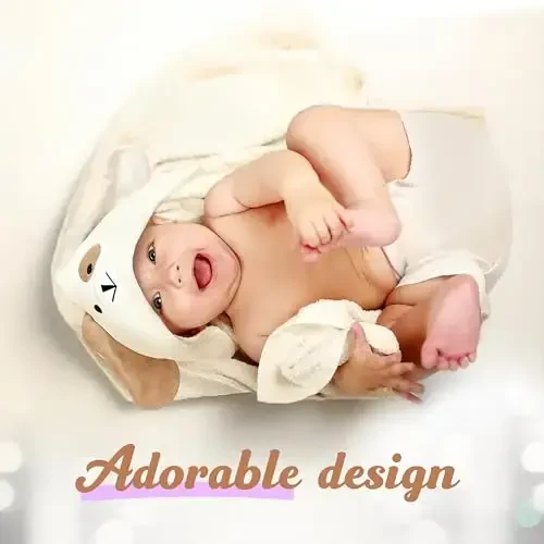 FOREVERPURE Baby Towels with Hood - Soft, Absorbent Viscose Made of Bamboo, Extra Large 35 x 35 Inches, for Newborns, Infants, Boys and Girls, Cream - 2