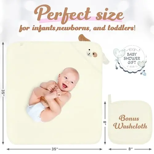 FOREVERPURE Baby Towels with Hood - Soft, Absorbent Viscose Made of Bamboo, Extra Large 35 x 35 Inches, for Newborns, Infants, Boys and Girls, Cream - 3