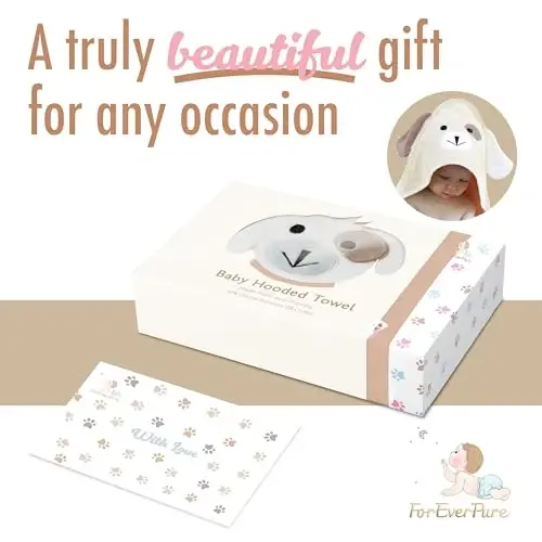 FOREVERPURE Baby Towels with Hood - Soft, Absorbent Viscose Made of Bamboo, Extra Large 35 x 35 Inches, for Newborns, Infants, Boys and Girls, Cream - 4