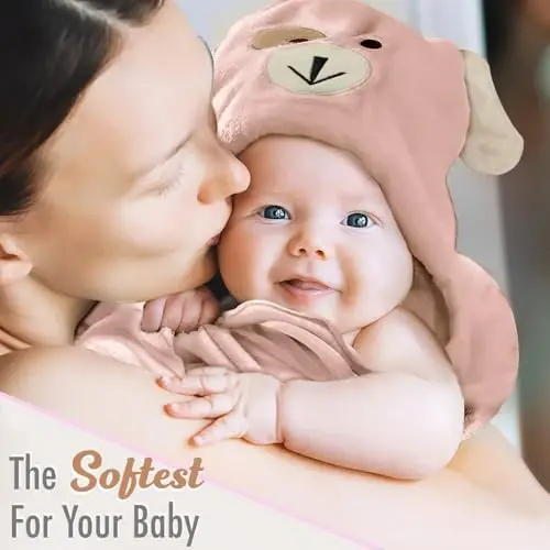FOREVERPURE Baby Towels with Hood - Soft, Absorbent Viscose Made of Bamboo, Extra Large 35 x 35 Inches, for Newborns, Infants, Boys and Girls, Dusty Pink - 3